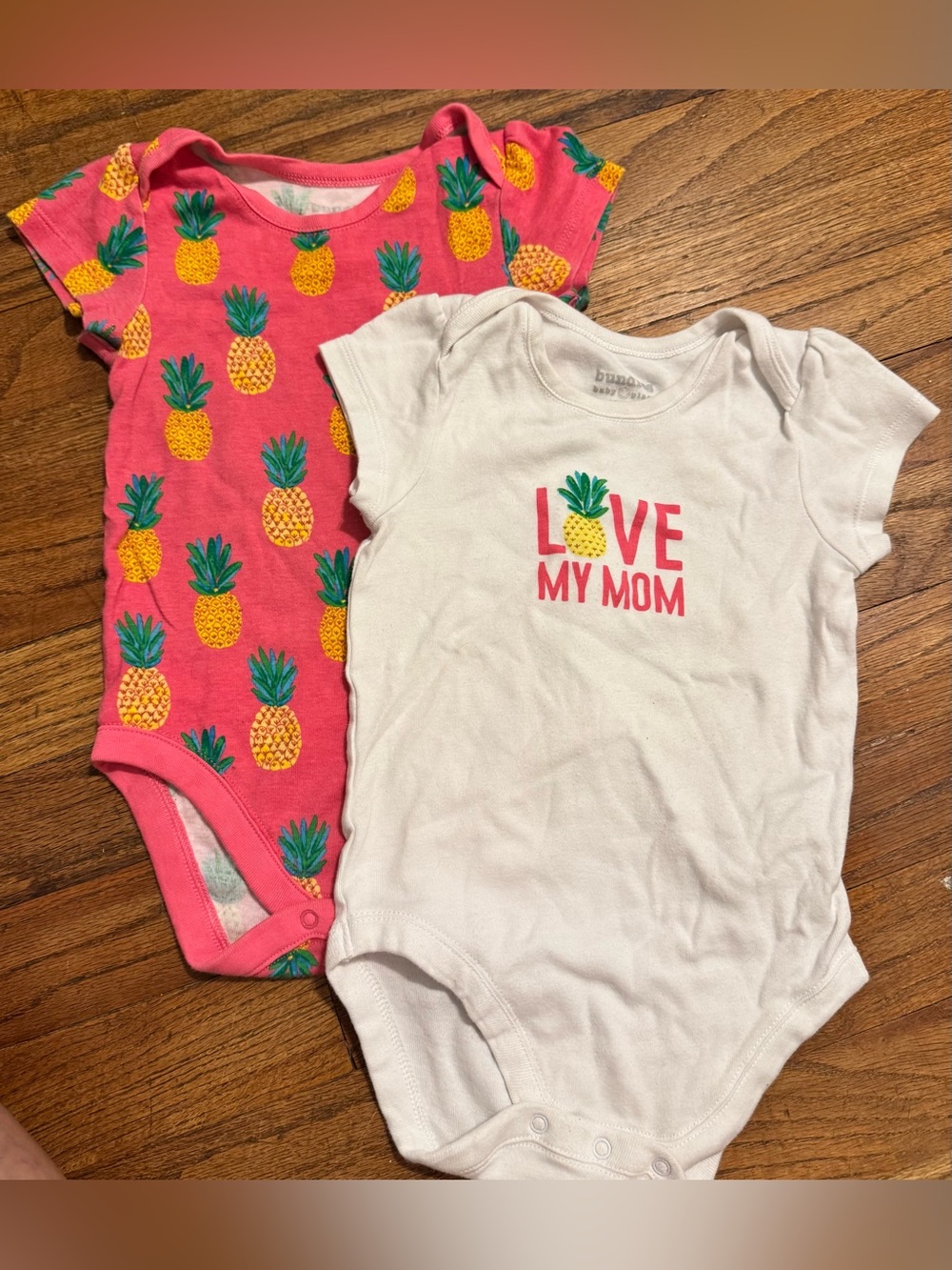 Pink Pineapple Print + White "Love My Mom" Baby One-Piece Set